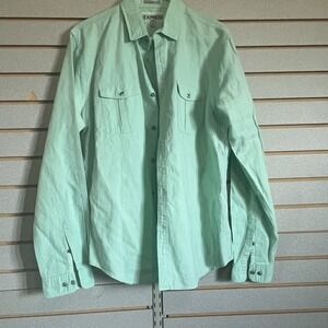 Express Men's Mint Green Long Sleeve Button Fitted Shirt Large Linen 16-16 1/2 L